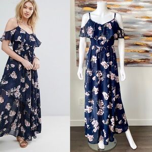 ABERCROMBIE AND FITCH “Fitch” Cold Shoulder Ruffle Maxi Dress Long